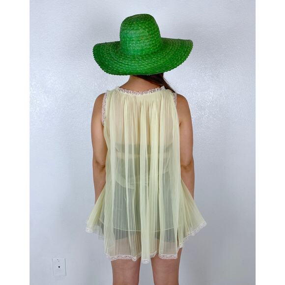 vintage 60s Pastel Yellow PLEATED FLOATY CAMISOLE Sm/Med/Lg sheer lingerie slip - Picture 10 of 10